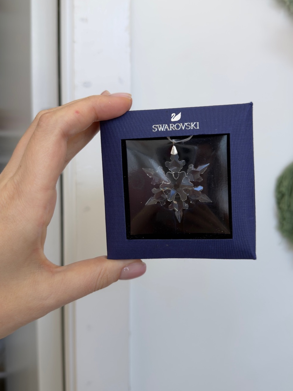 Swarovski Crystal Snowflake Ornament in Clear with Navy Box